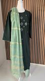 L Size Embroidered crep Silk Kurti Set - Bottle Green Indian Dress